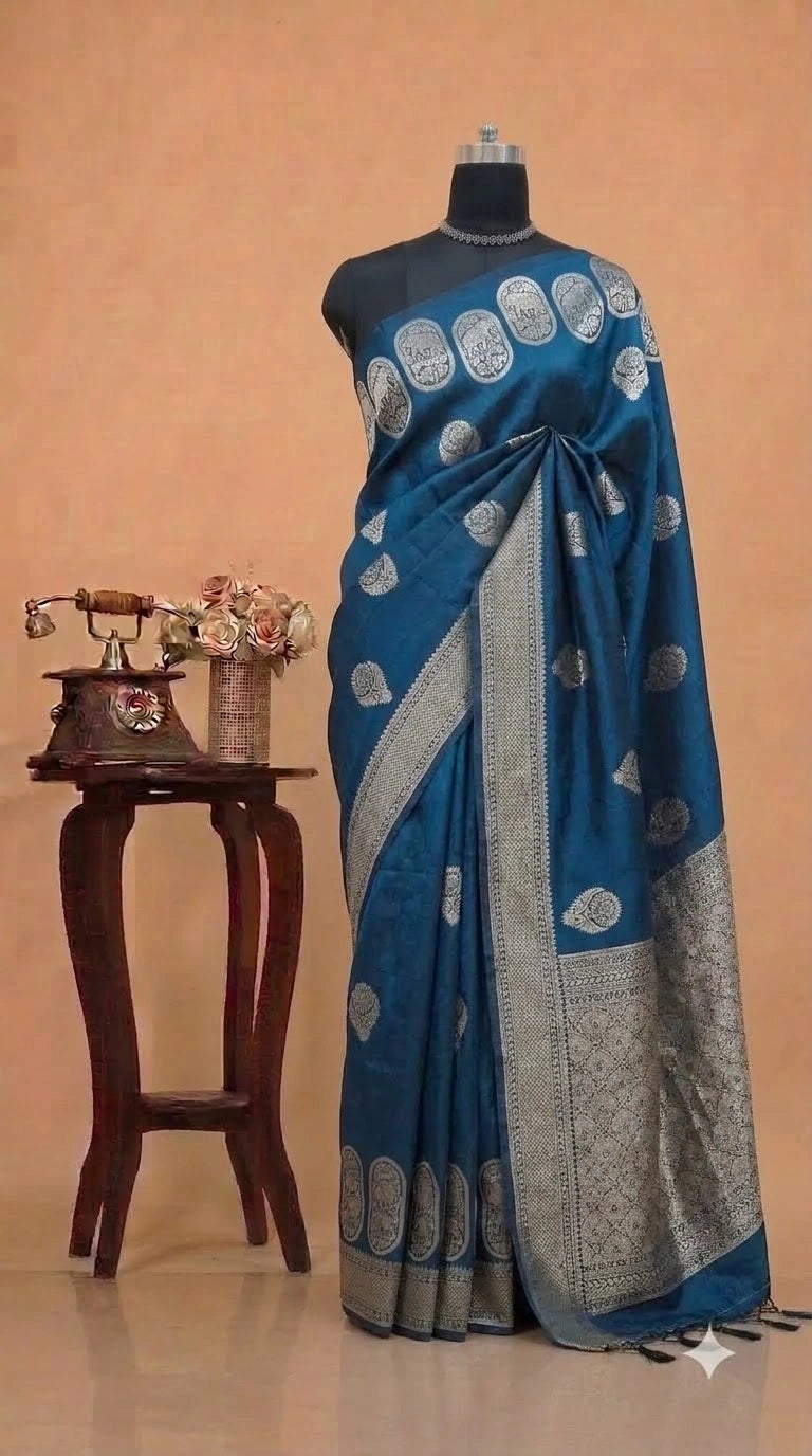 Dark Blue Matka Silk Saree