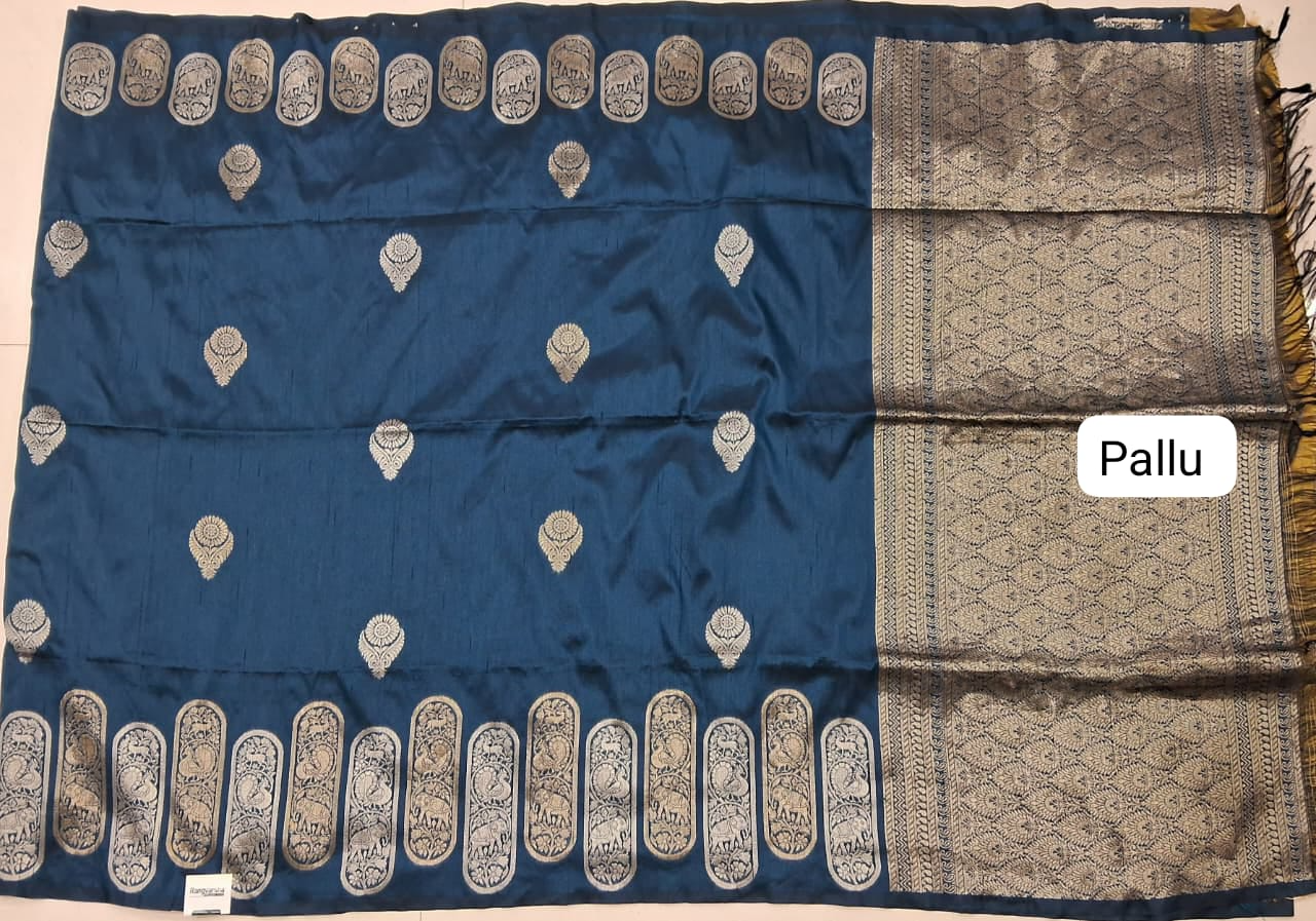 Dark Blue Matka Silk Saree Pallu