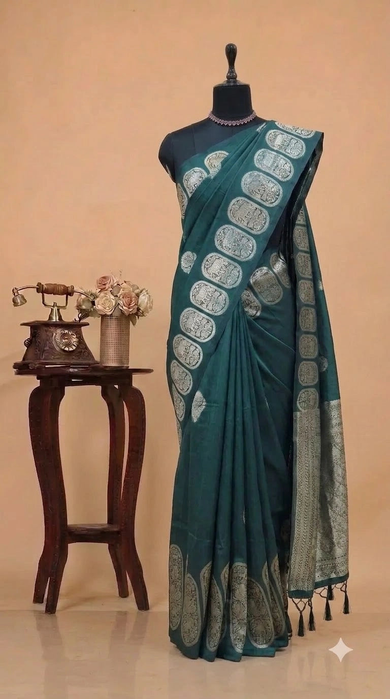 Bottle Green Matka Silk Saree