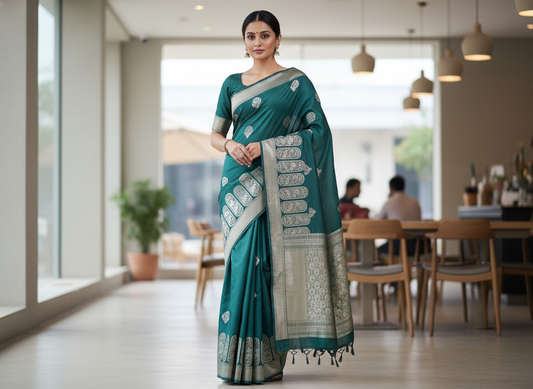 Bottle Green Matka Silk Saree