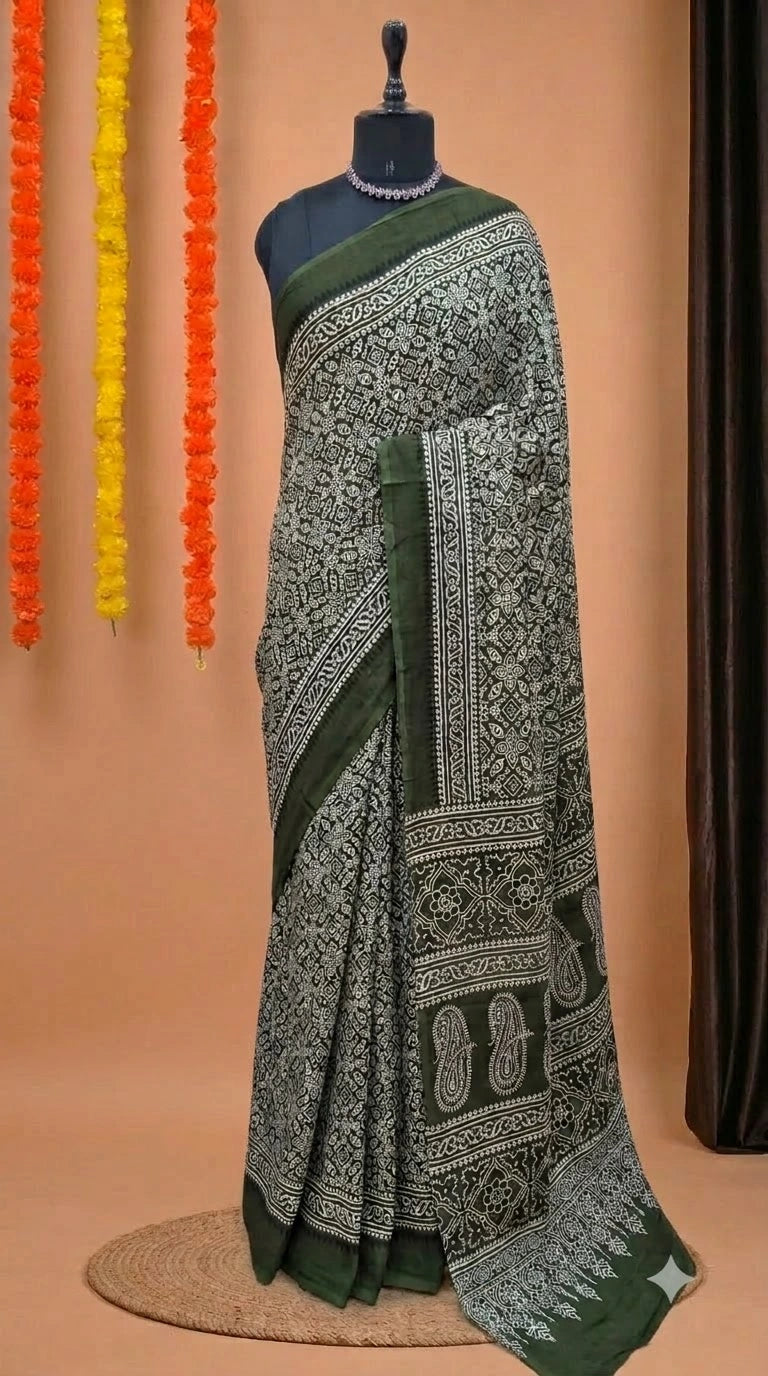 Olive Green Modal Silk Saree