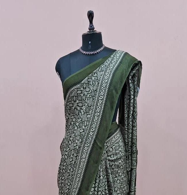 Olive Green Modal Silk Saree 2