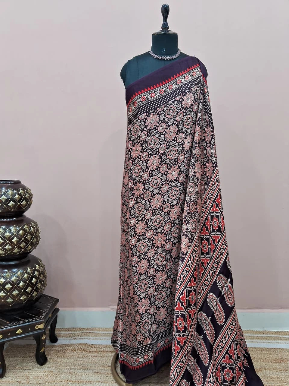 Dark Wine Modal Silk Saree