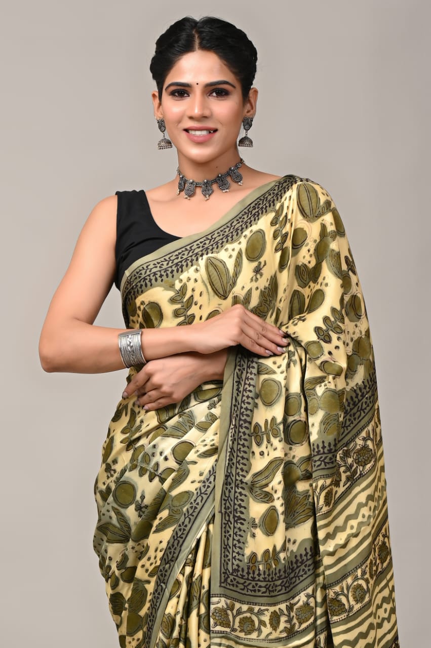 Light Lemon Yellow Modal Silk Saree