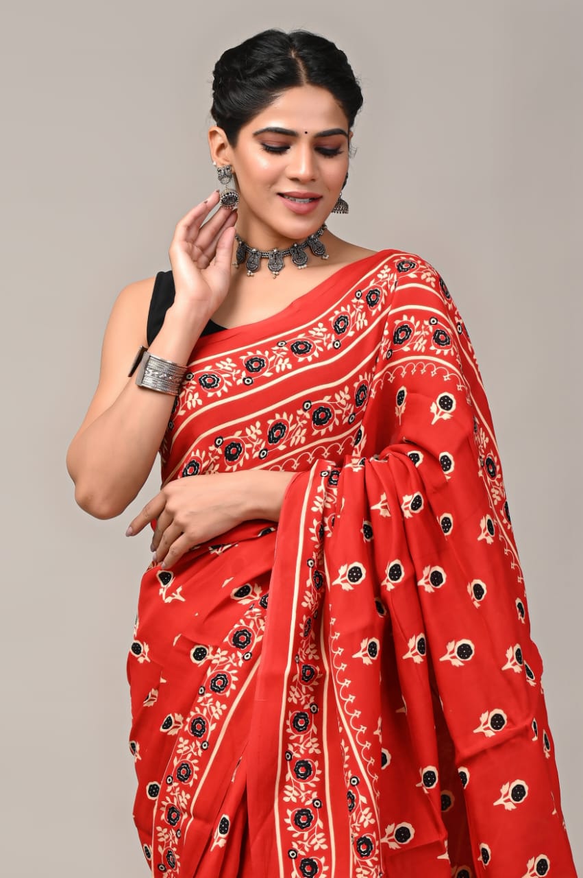 Candy Red Modal Silk Saree 