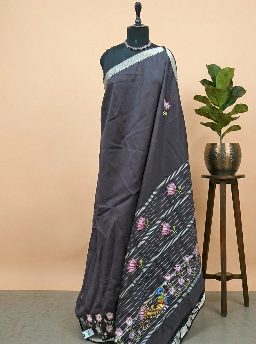 Light Black Mangalgiri Silk Saree 
