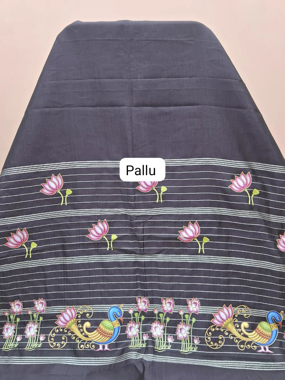 Light Black Mangalgiri Silk Saree Pallu