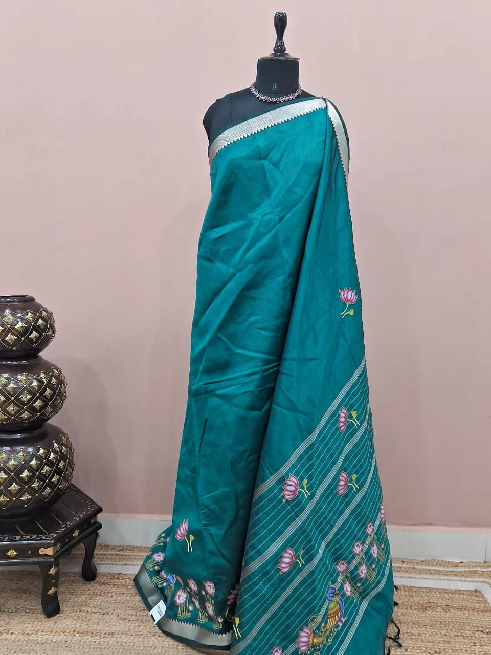 Teal Blue Mangalgiri Silk Saree