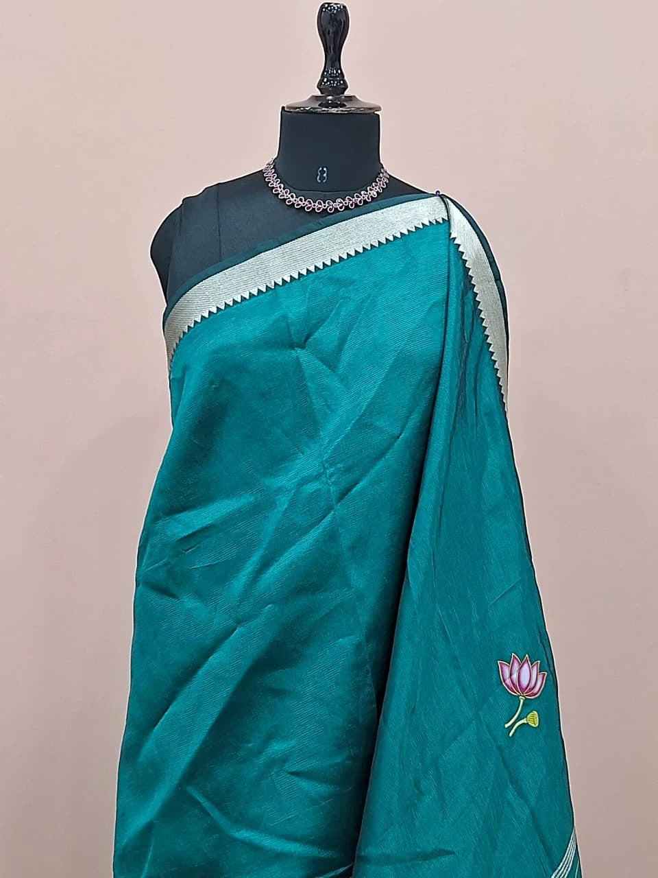 Teal Blue Mangalgiri Silk Saree 1