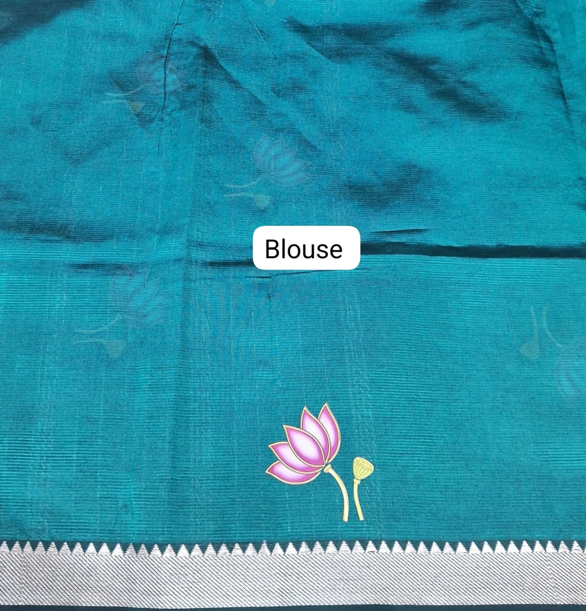 Teal Blue Mangalgiri Silk Saree Blouse
