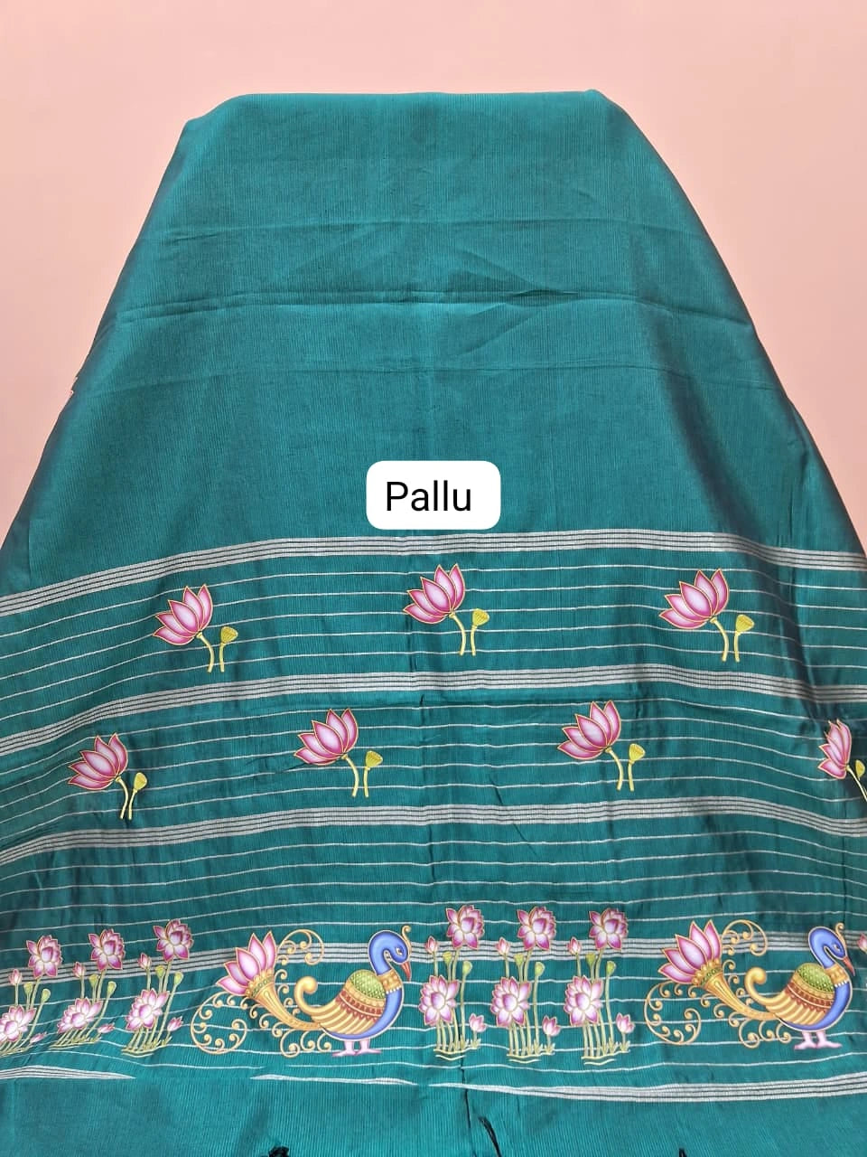 Teal Blue Mangalgiri Silk Saree Blouse