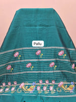 Teal Blue Mangalgiri Silk Saree Blouse