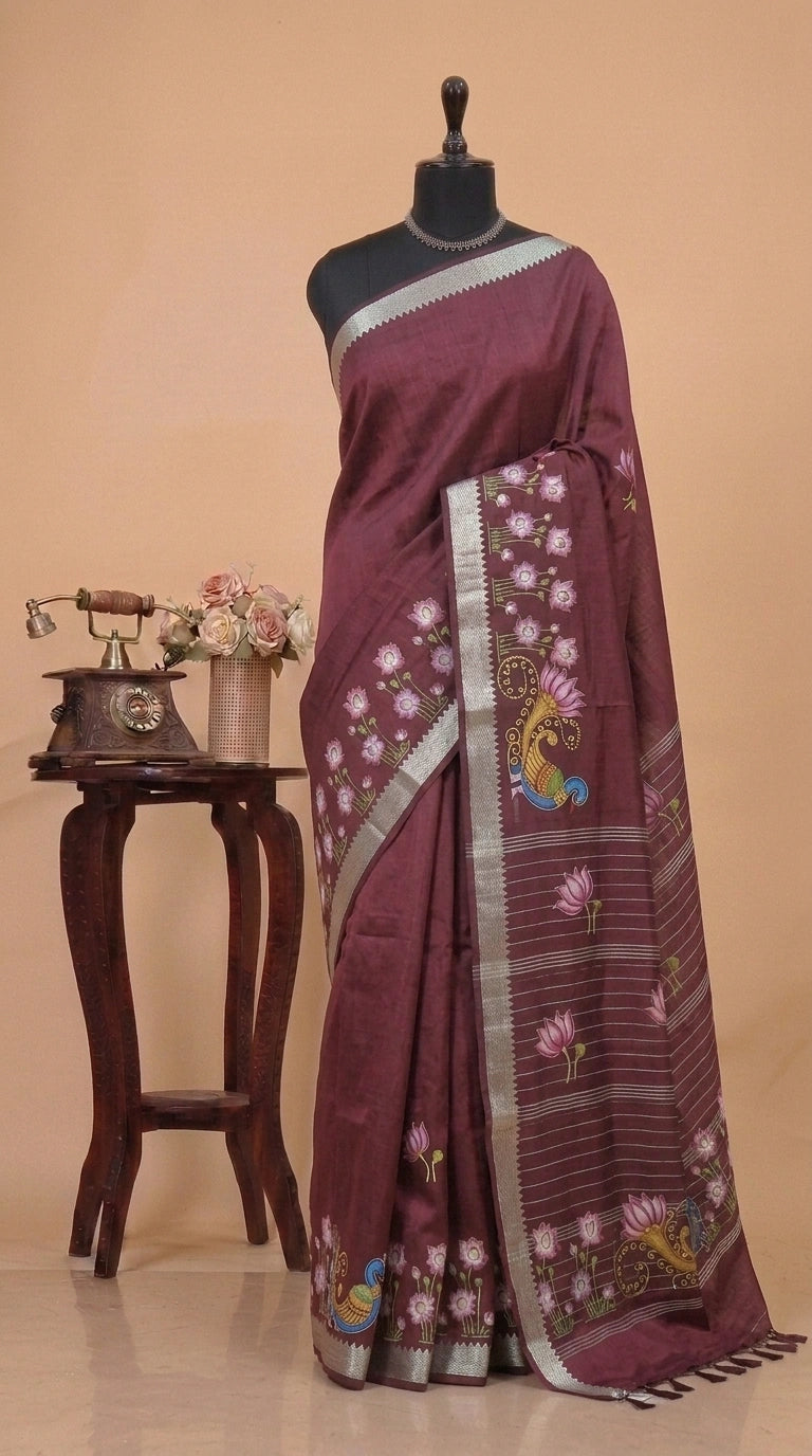 Maroon Mangalgiri Silk Saree 