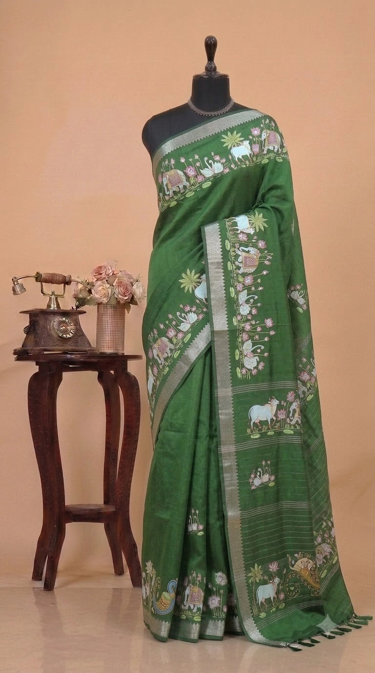 Grass Green Mangalgiri Silk Saree 