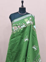 Grass Green Mangalgiri Silk Saree 1