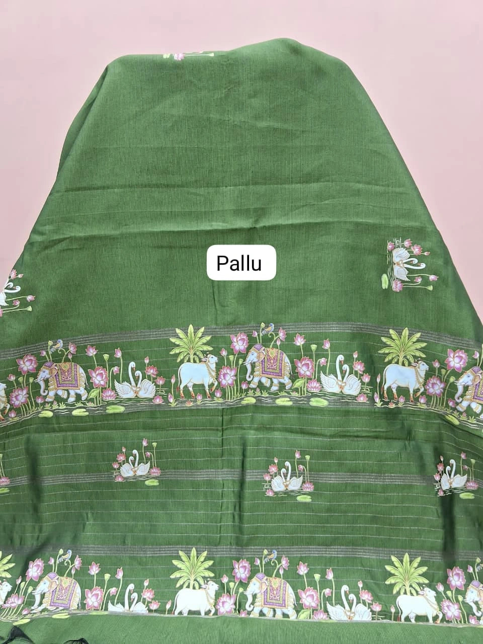 Grass Green Mangalgiri Silk Saree Pallu