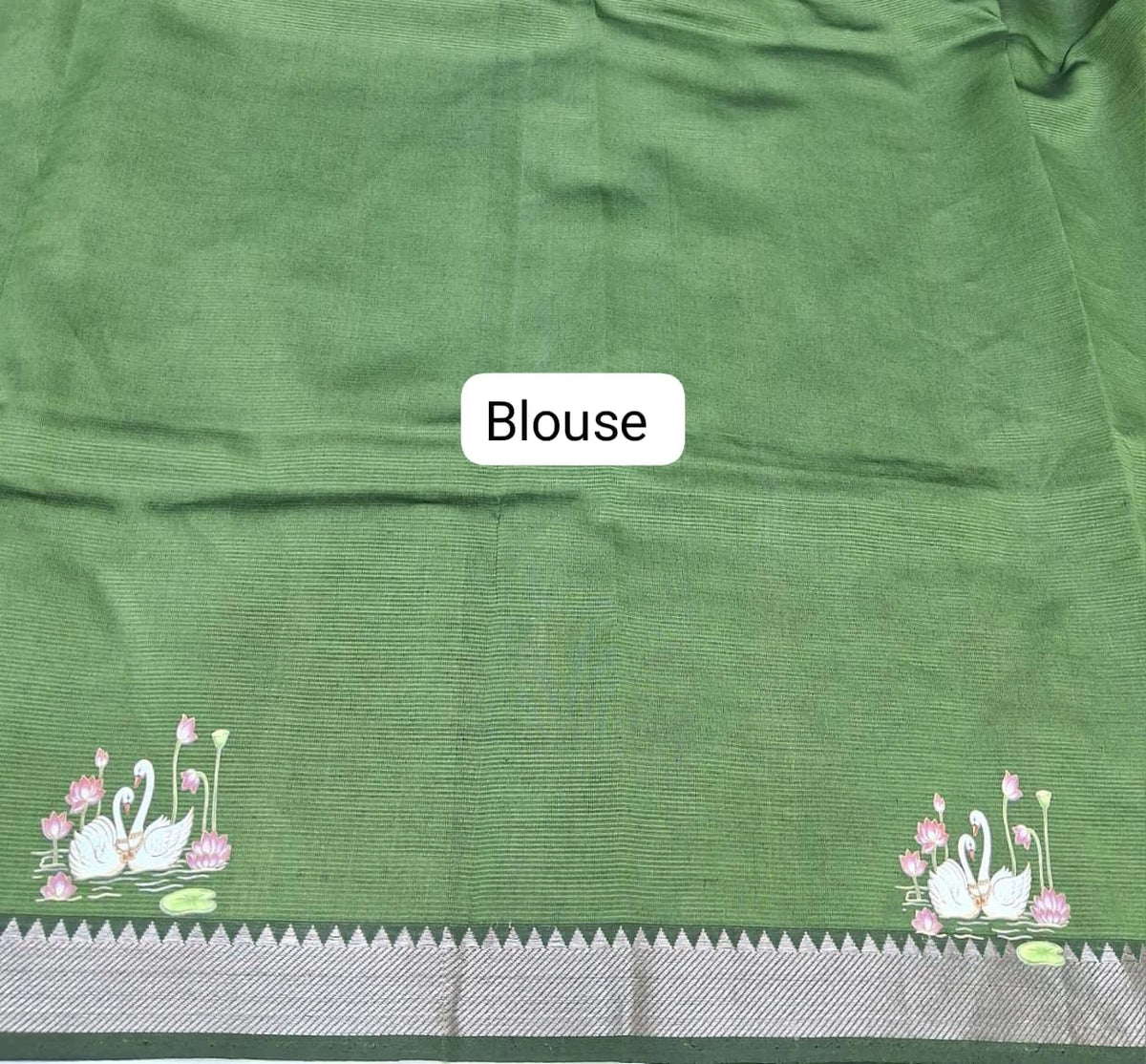 Grass Green Mangalgiri Silk Saree Blouse