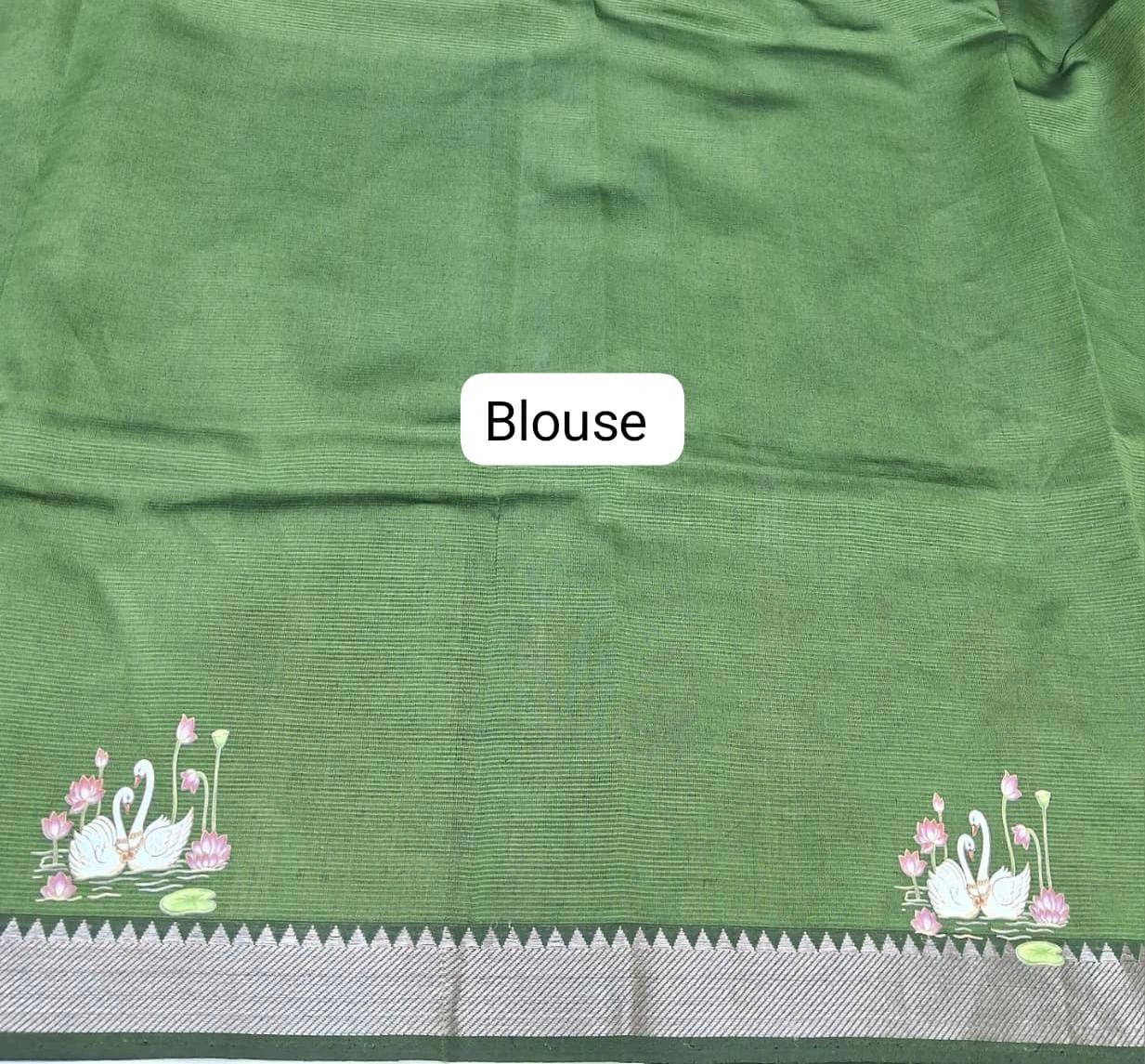 Grass Green Mangalgiri Silk Saree Blouse