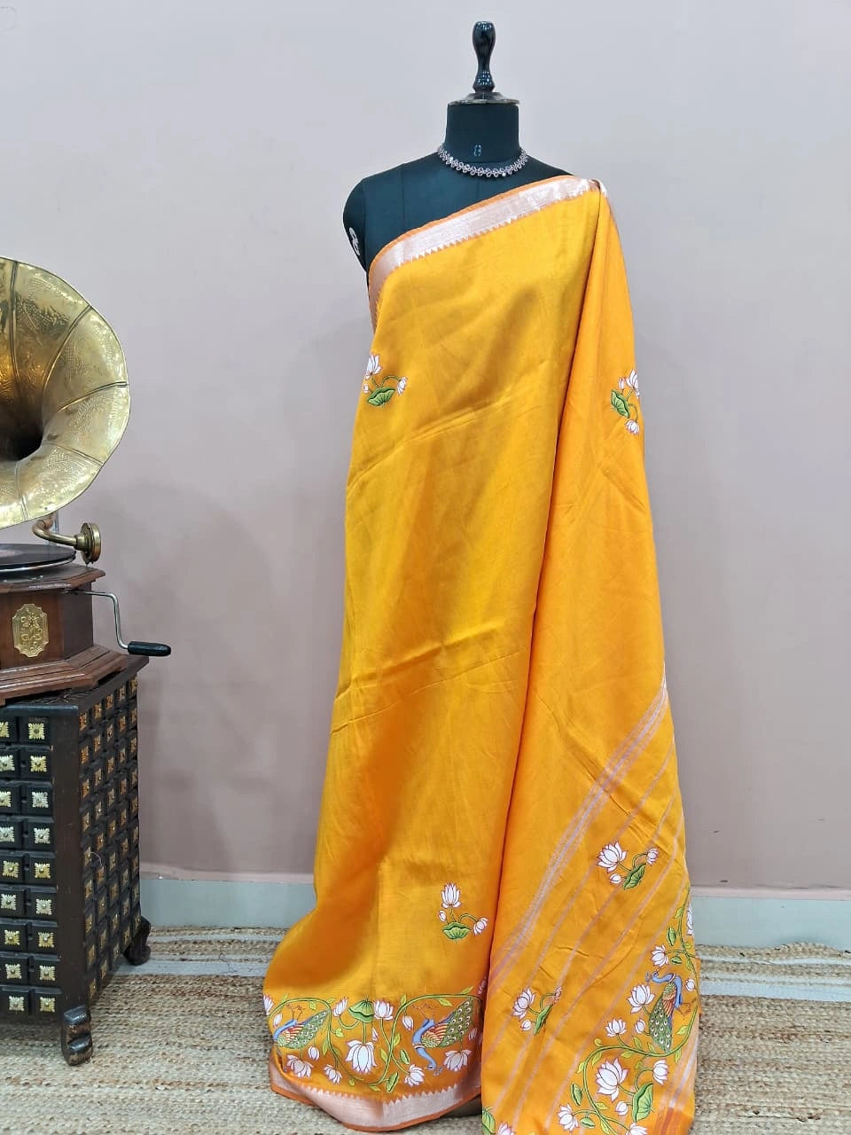 Yellow Mangalgiri Silk Saree