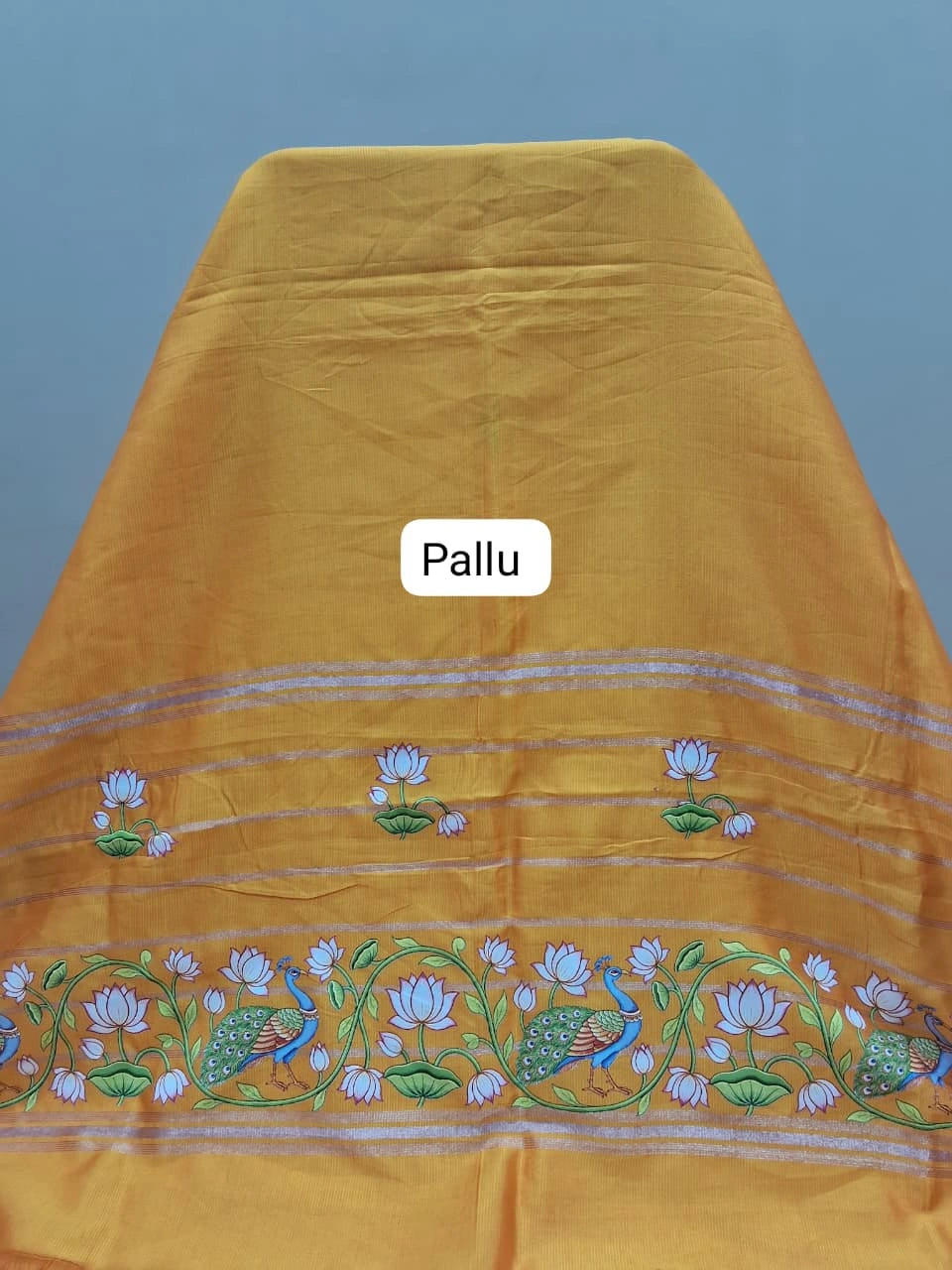 Yellow Mangalgiri Silk Saree Pallu
