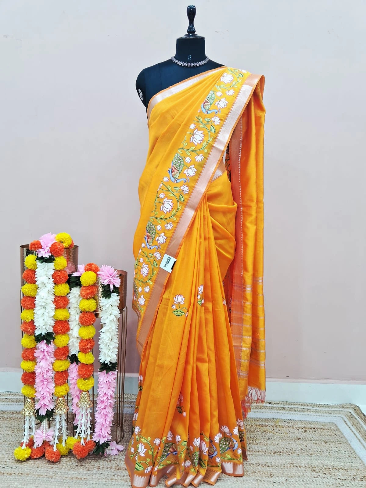 Yellow Mangalgiri Silk Saree