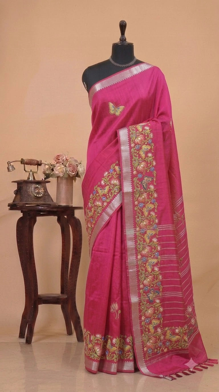 Pink Mangalgiri Silk Saree
