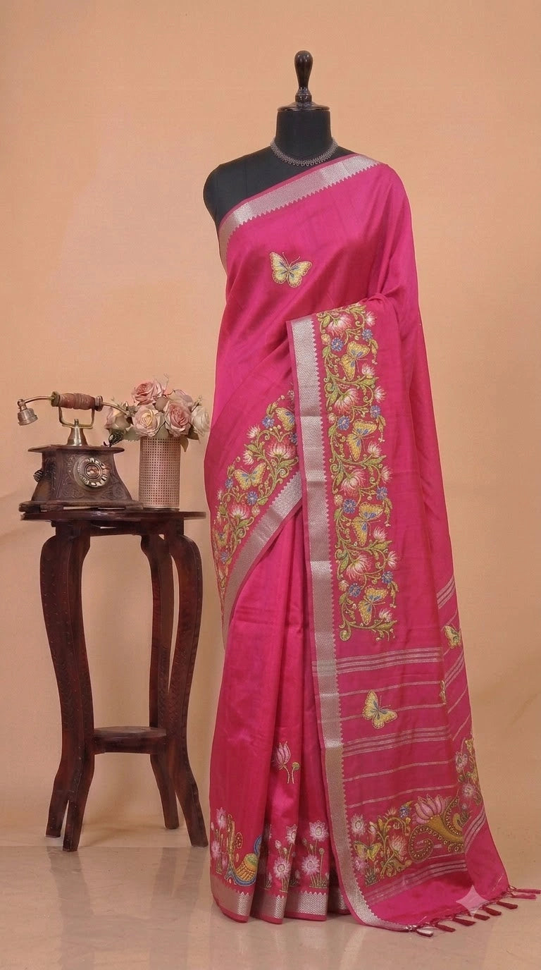 Pink Mangalgiri Silk Saree