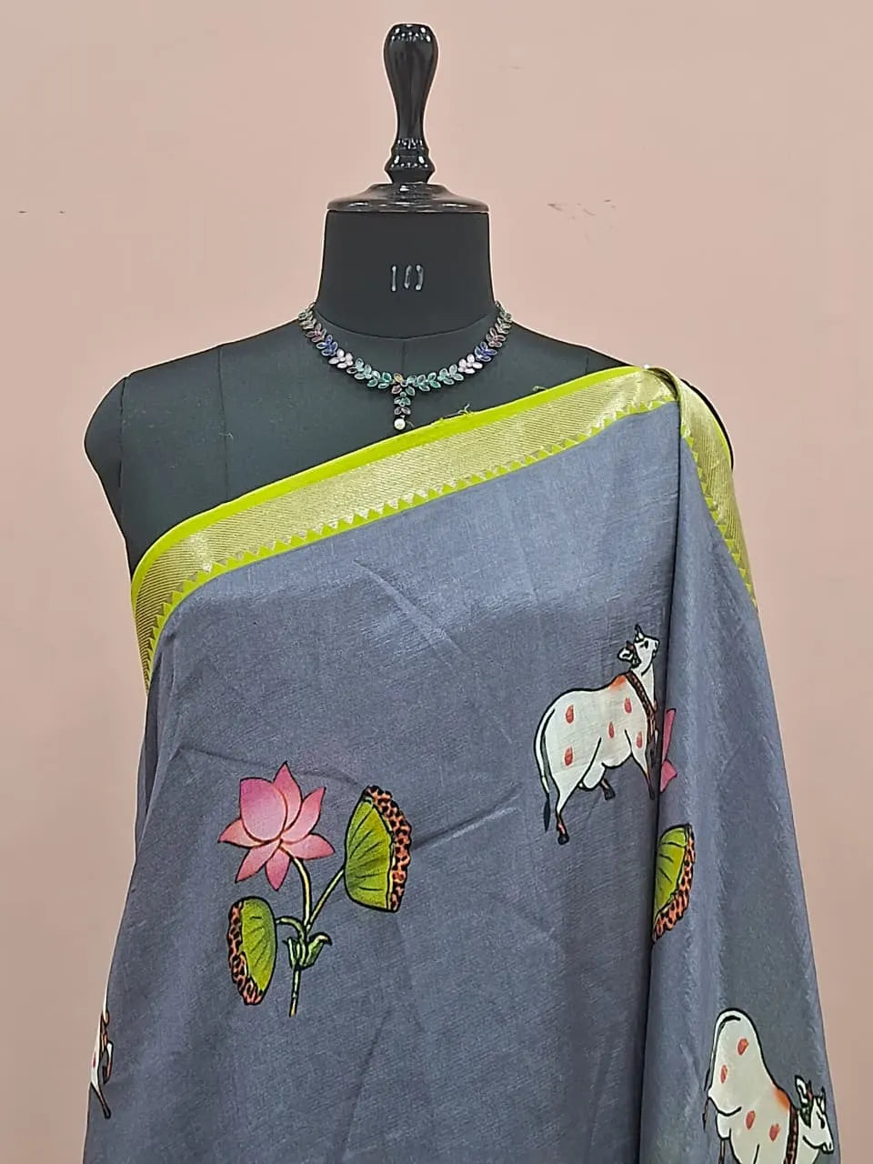 Elephant Grey Mangalgiri Silk Saree 1