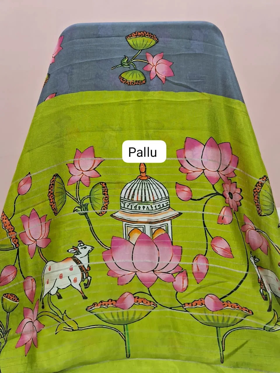 Elephant Grey Mangalgiri Silk Saree Pallu