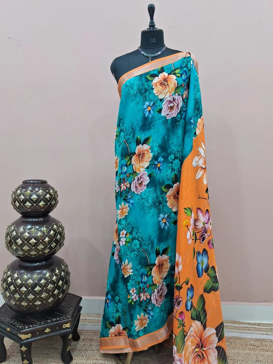 Peacock Green Mangalgiri Silk Saree