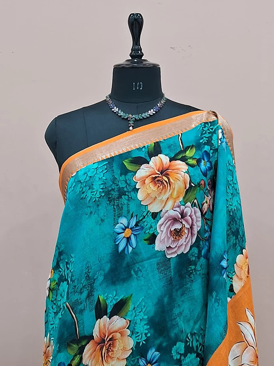 Peacock Green Mangalgiri Silk Saree 1