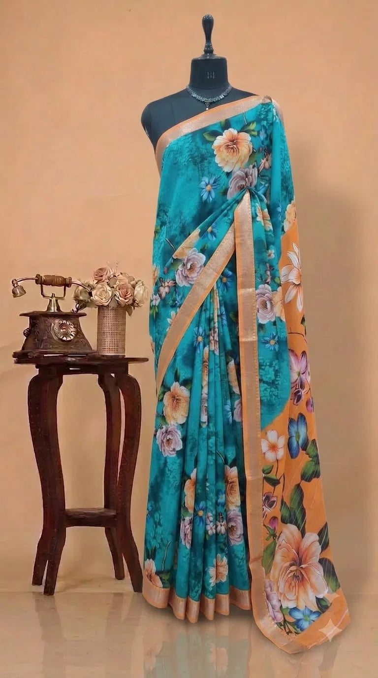 Peacock Green Mangalgiri Silk Saree
