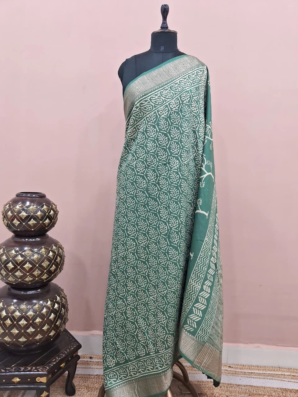 Green Maheshwari silk saree 