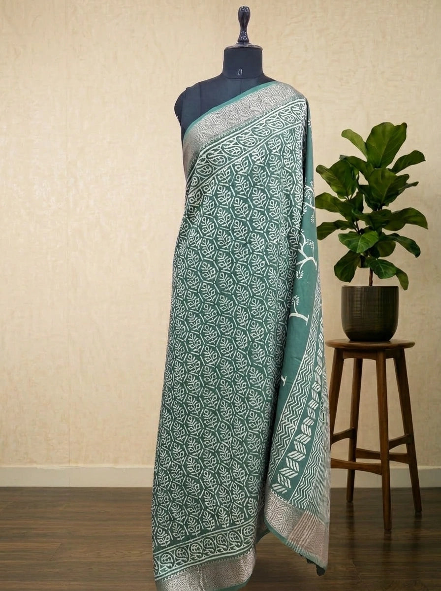 Green Maheshwari silk saree