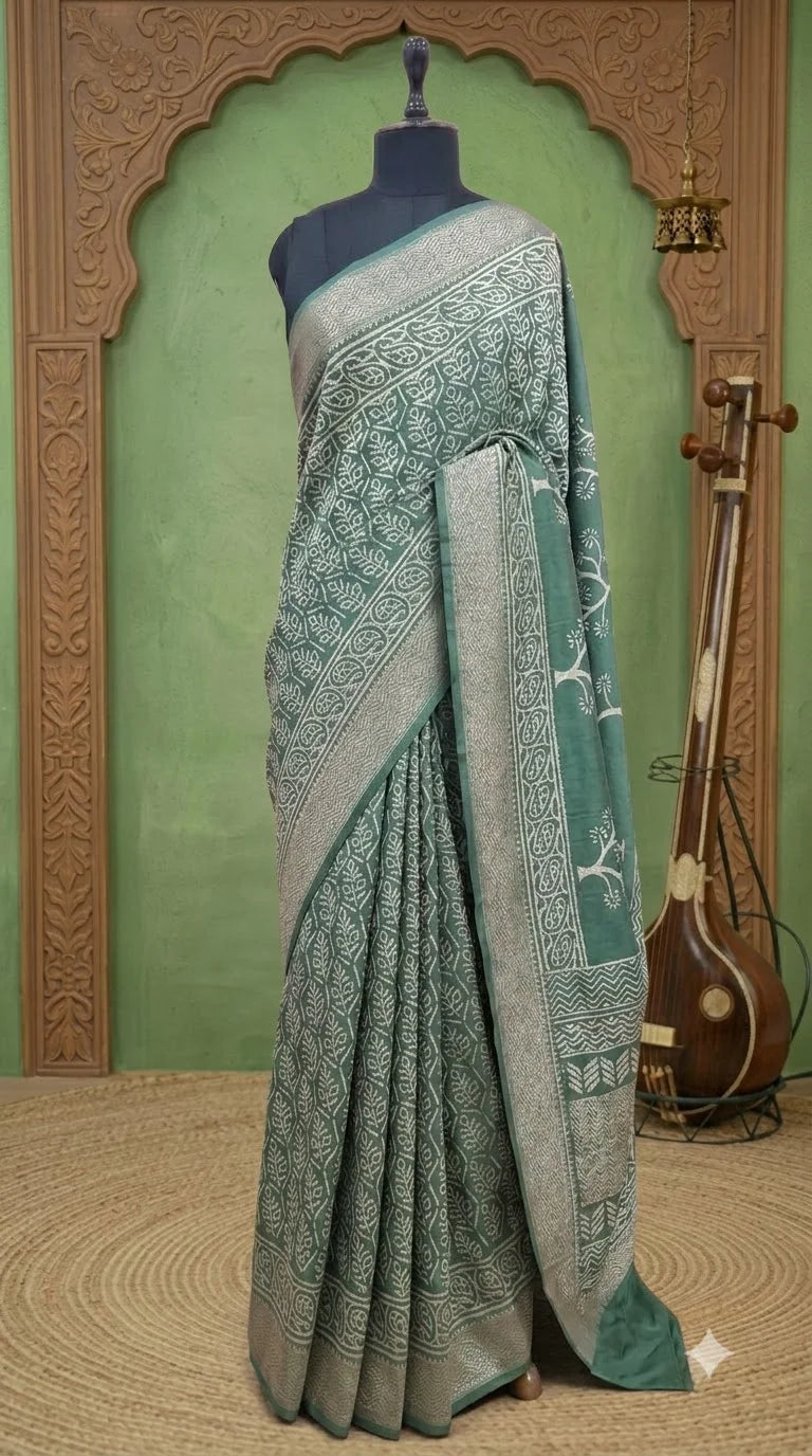 Green Maheshwari silk saree 