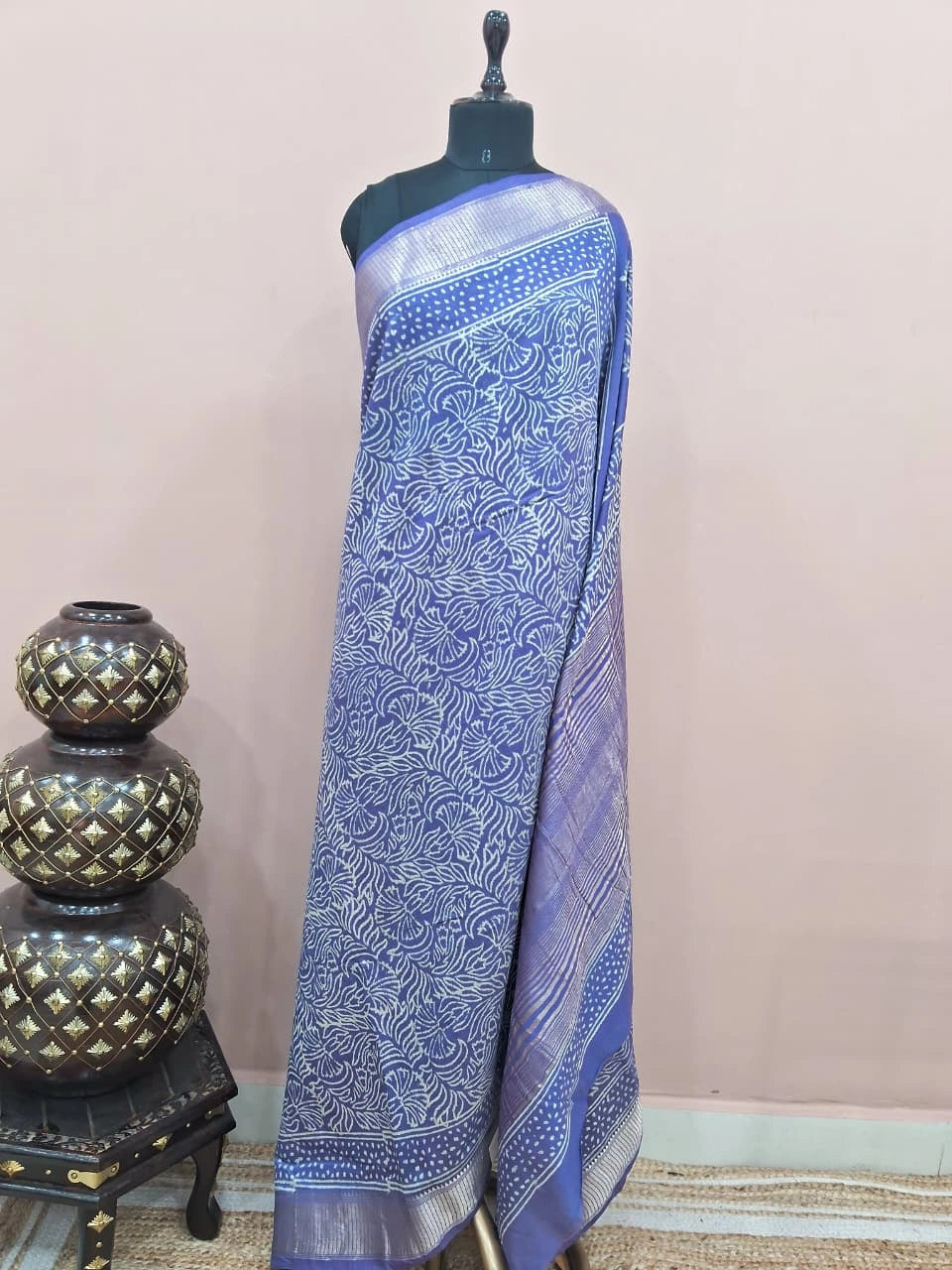 Blue Maheshwari silk saree 