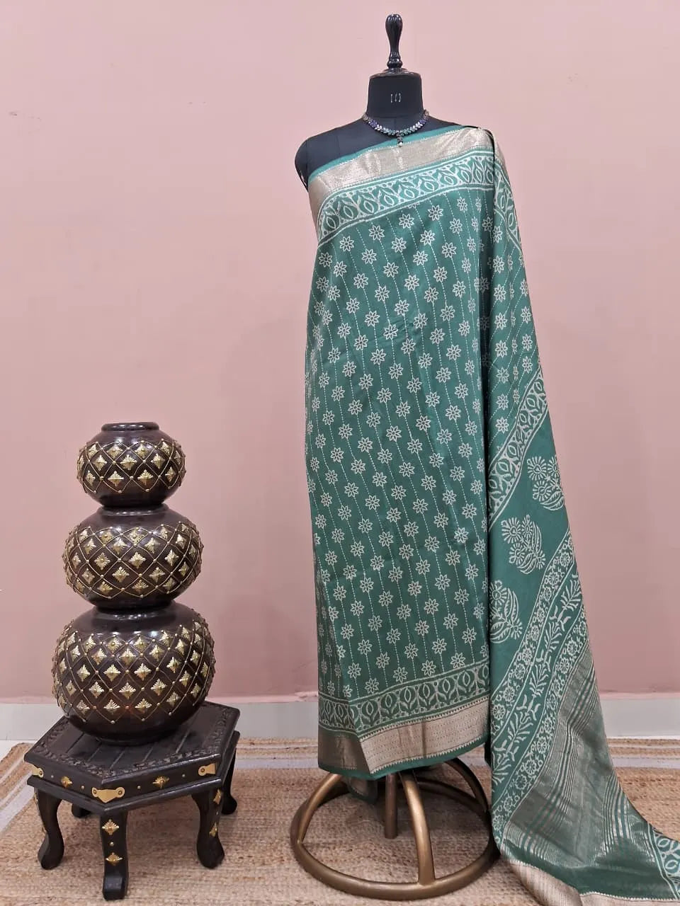 Marine Blue Maheshwari Silk Saree 