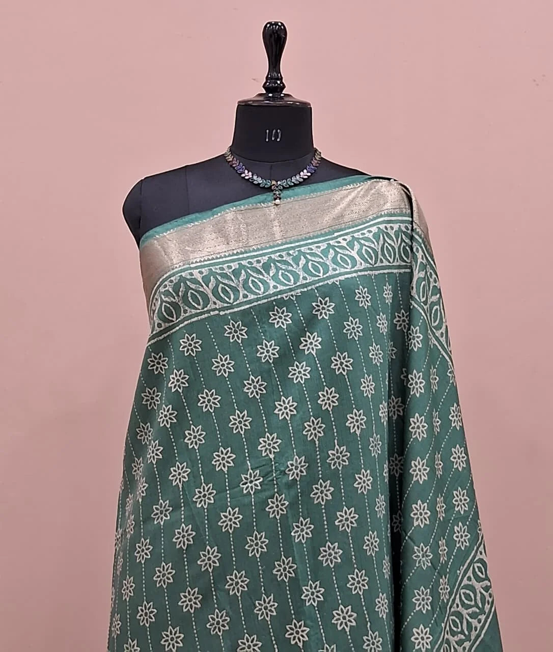 Marine Blue Maheshwari Silk Saree 1