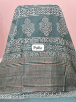 Marine Blue Maheshwari Silk Saree pallu