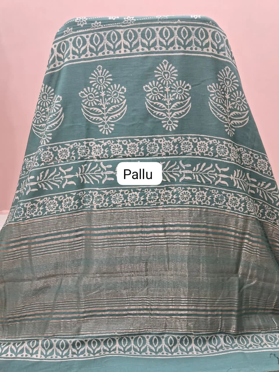 Marine Blue Maheshwari Silk Saree pallu
