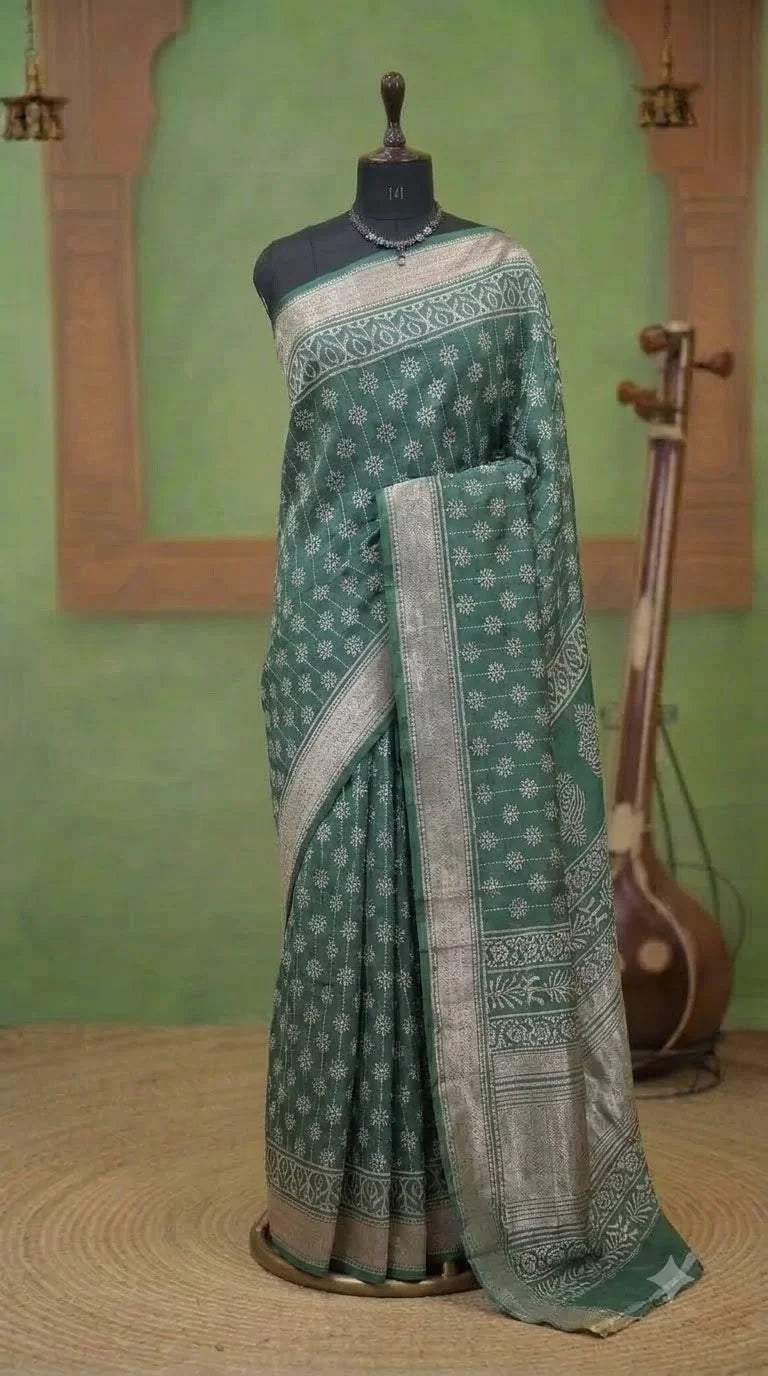 Marine Blue Maheshwari Silk Saree 