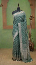 Marine Blue Maheshwari Silk Saree 