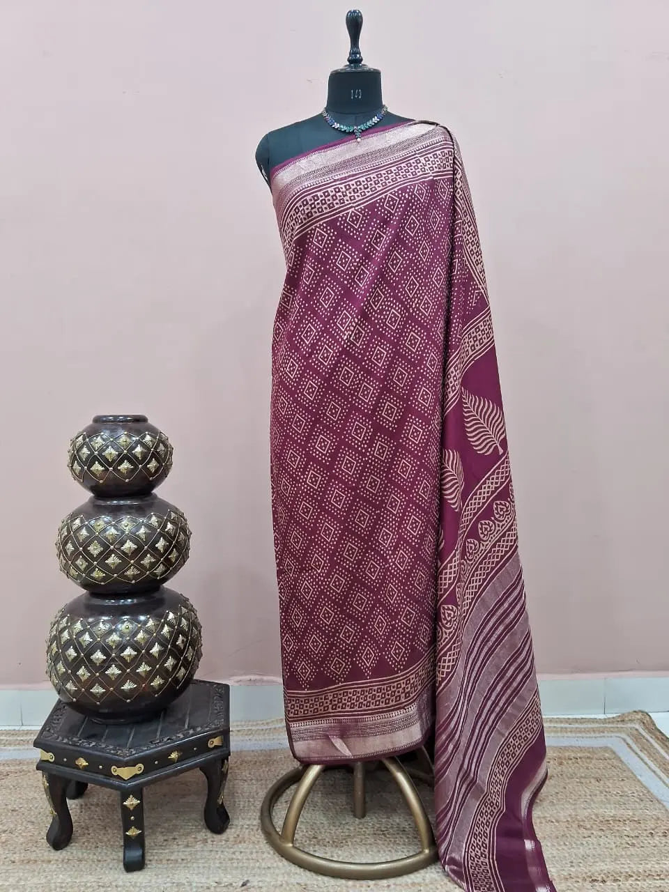 Dark Wine Maheshwari Silk Saree 