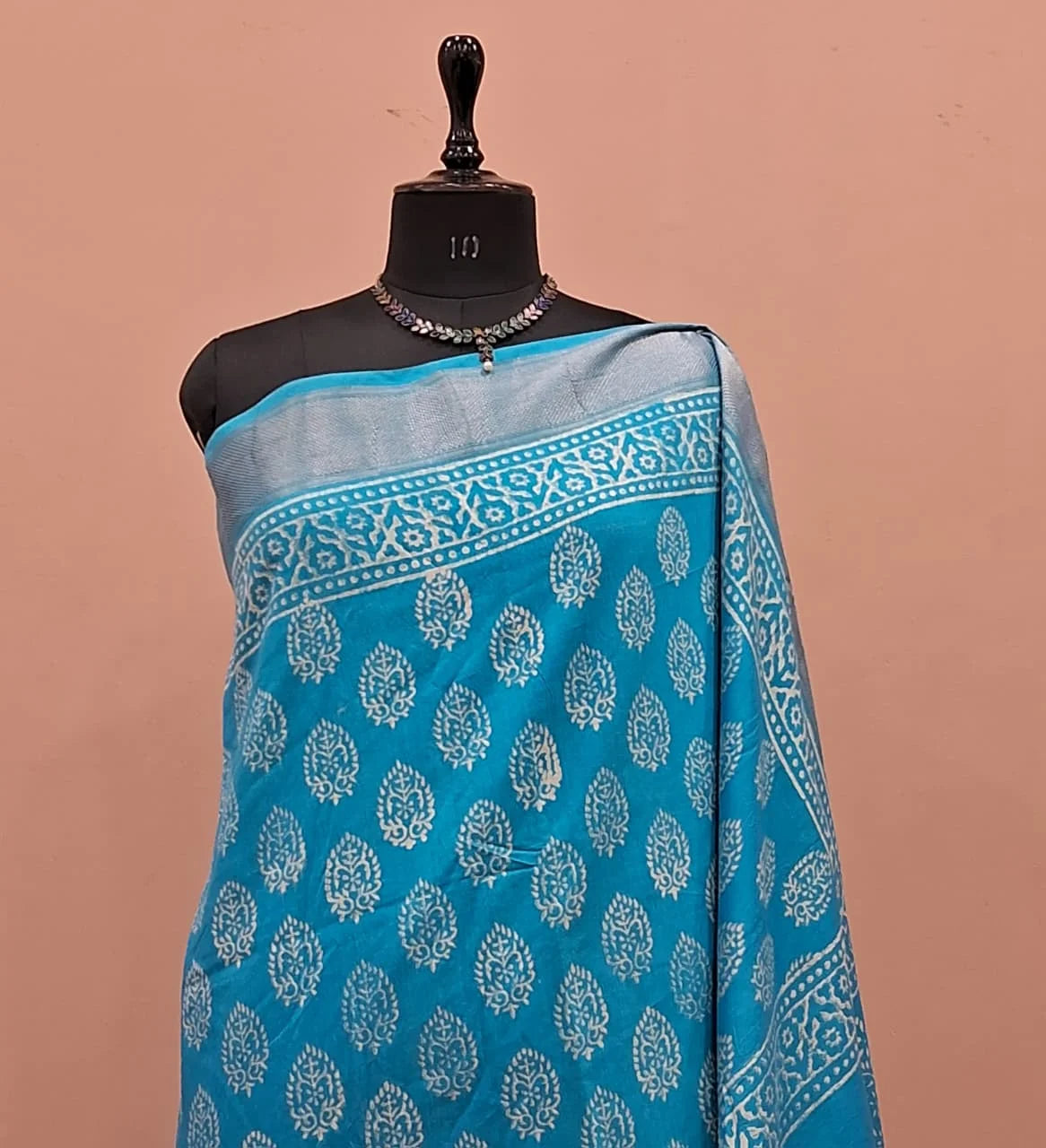 Sky Blue Maheshwari Silk Saree 1