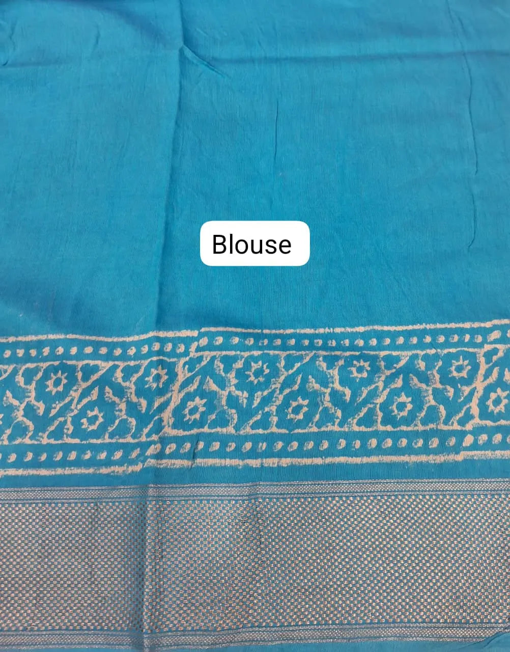 Sky Blue Maheshwari Silk Saree blouse