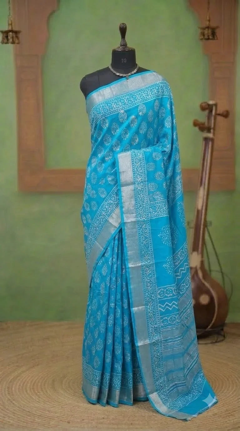 Sky Blue Maheshwari Silk Saree 