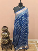 Navy Blue Maheshwari Silk Saree 