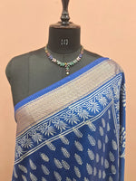 Navy Blue Maheshwari Silk Saree 1