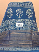 Navy Blue Maheshwari Silk Saree pallu