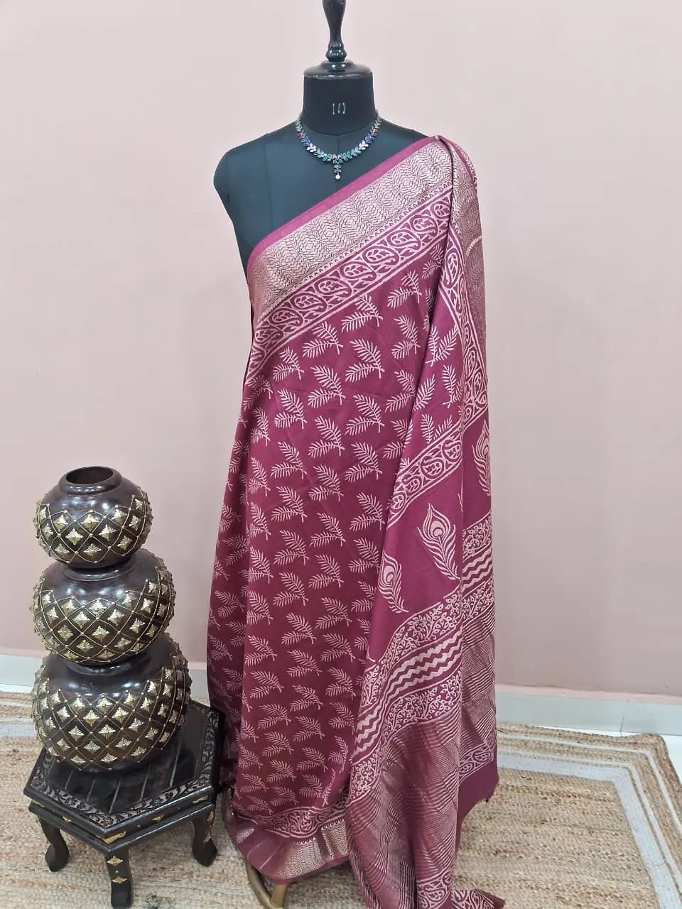 Maroon Maheshwari Silk Saree 